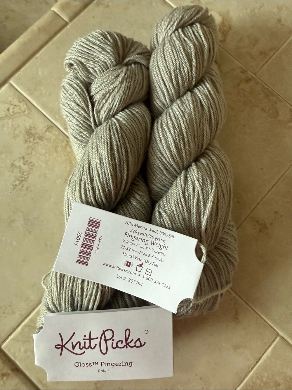 Knit Picks Gloss Fingering Yarn in Light Gray/Robot 2 Hanks